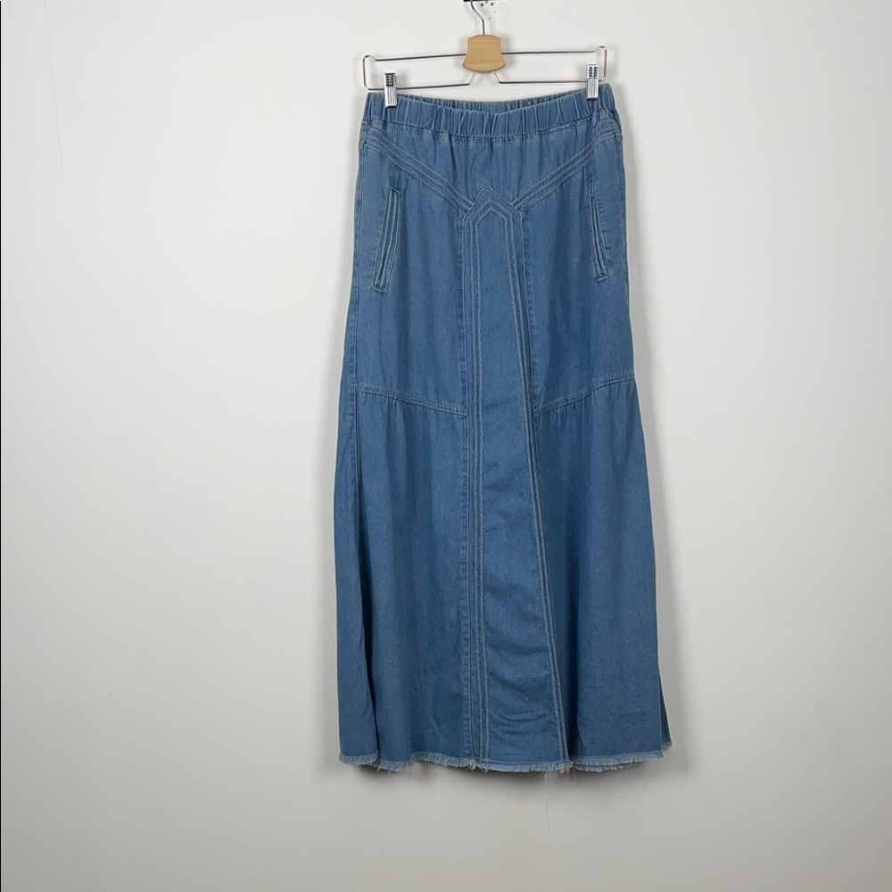Blue Denim Maxi Skirt - Casual High-Waist